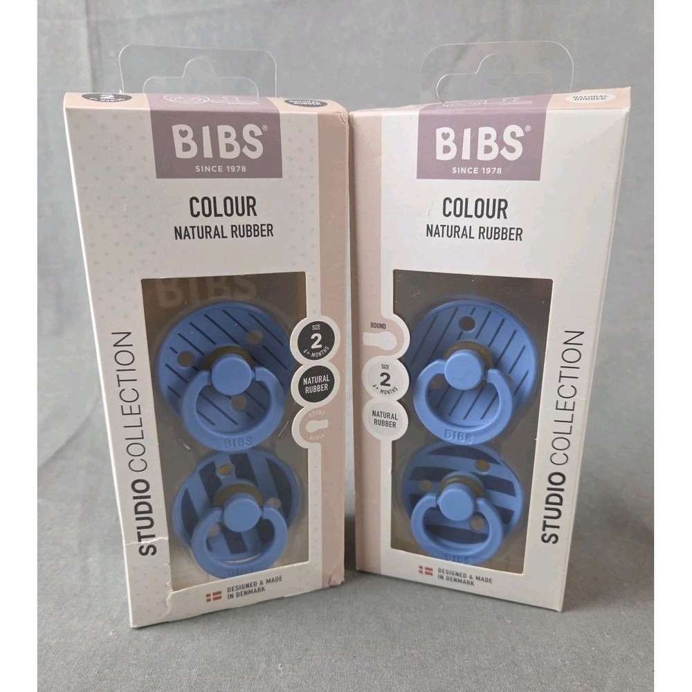 2 Bibs Colour Studio Soother 2 Packs Round Nipple Pacifier BPA Free Blue